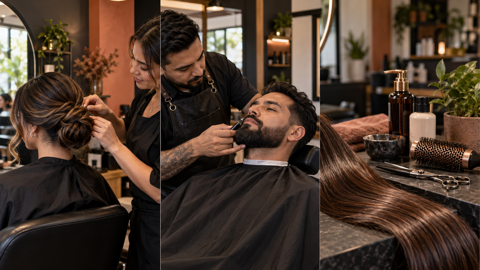 Servicios de peinado y barbería en un salón contemporáneo